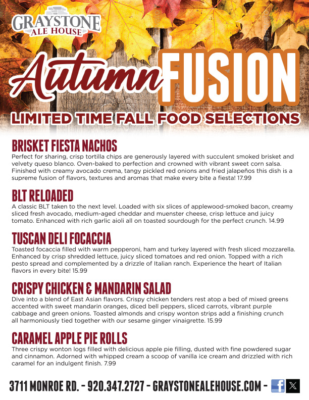 Graystone Ale House -  Fall Menu