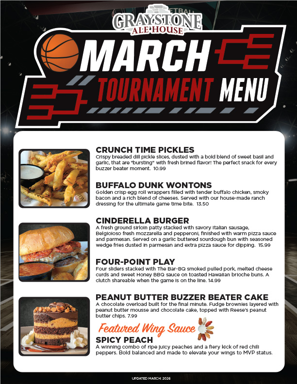 Graystone Ale House -  March Tournament Menu