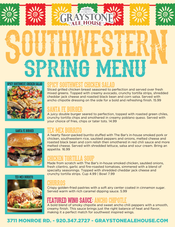 Graystone Ale House -  Southwestern Spring Menu